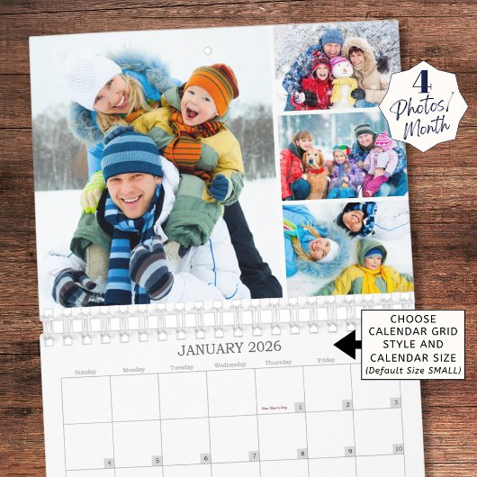 Einfacher benutzerdefinierter Fotocollage 4 pro Mo Kalender