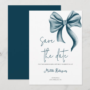 Einfacher blauer Bogen Geburtstag Quinceañera Save The Date