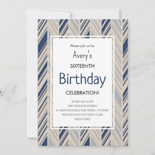 Einfacher blauer Chevron-Geburtstag Einladung (Vorderseite)