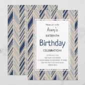 Einfacher blauer Chevron-Geburtstag Einladung (Vorne/Hinten)