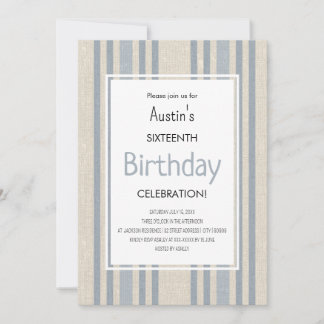 Einfacher blauer gestreifter Geburtstag Einladung