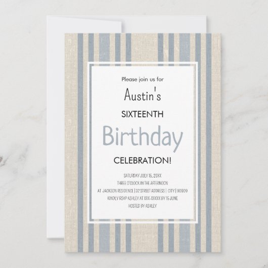Einfacher blauer gestreifter Geburtstag Einladung (Vorderseite)