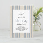 Einfacher blauer gestreifter Geburtstag Einladung (Stehend Vorderseite)