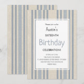 Einfacher blauer gestreifter Geburtstag Einladung (Vorne/Hinten)