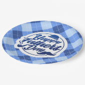 Einfacher blauer glücklicher Pappteller des (Schrägansicht)