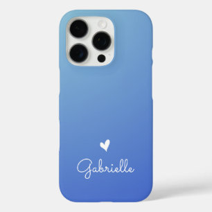 Einfacher blauer Gradient Herz Minimal Script Name iPhone 16 Pro Hülle