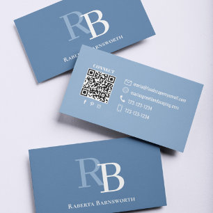 Einfacher blauer Monogramm-QR-Code   Kontaktieren  Visitenkarte