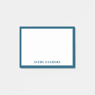 Einfacher blauer Rand moderner Name Post-it Klebezettel