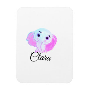 Einfacher blauer rosa Baby-Elefant Aquarell Name h Magnet