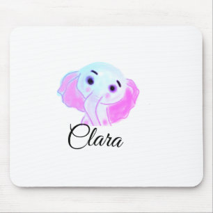 Einfacher blauer rosa Baby-Elefant Aquarell Name h Mousepad
