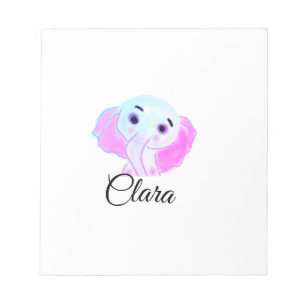 Einfacher blauer rosa Baby-Elefant Aquarell Name h Notizblock