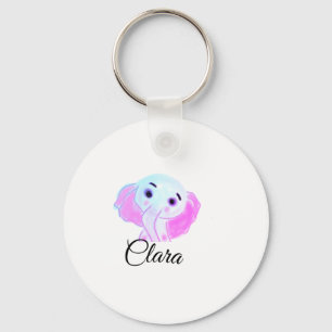 Einfacher blauer rosa Baby-Elefant Aquarell Name h Schlüsselanhänger
