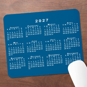 Einfacher blauer und weißer Kalender 2027 Mousepad