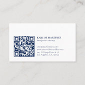 Einfacher blauer und weißer QR-Code für Einwanderu Visitenkarte (Rückseite)