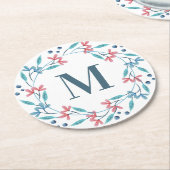 Einfacher Blumenkranz-Monogramm Runder Pappuntersetzer (Angewinkelt)
