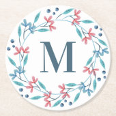 Einfacher Blumenkranz-Monogramm Runder Pappuntersetzer (Vorderseite)