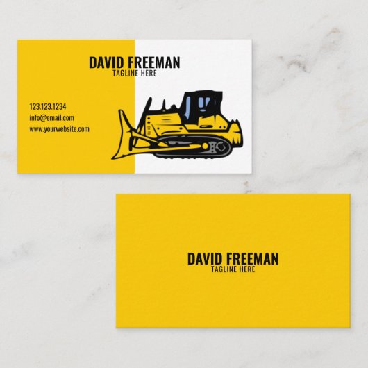 Einfacher Bulldozer mit weißer und gelber Bauweise Visitenkarte (Vorne/Hinten)