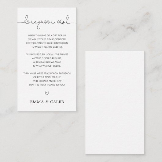 Einfacher Calligraphy Honeymoon Wish Fund Begleitkarte (Vorne/Hinten)