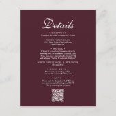 Einfacher Chic Burgundy Red QR Code Hochzeitdetail Begleitkarte (Vorderseite)