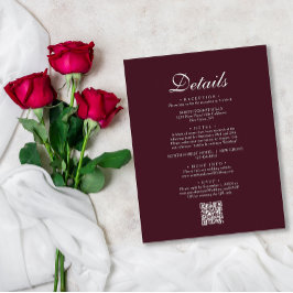 Einfacher Chic Burgundy Red QR Code Hochzeitdetail Begleitkarte
