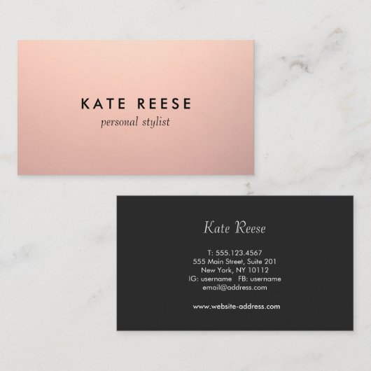 Einfacher Chic Kupfer Rose Gold Beruflicher Stylis Visitenkarte (Vorne/Hinten)