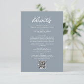 Einfacher Chic Script QR Code Hochzeitsdetails Begleitkarte (Stehend Vorderseite)
