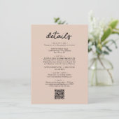 Einfacher Chic Script QR Code Hochzeitsdetails Begleitkarte (Stehend Vorderseite)