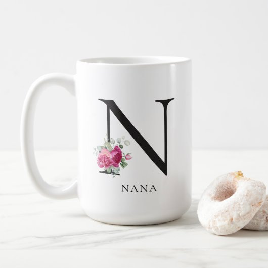 Einfacher Chic Sweet Peonies Nana 15oz Tasse (Mit Donut)