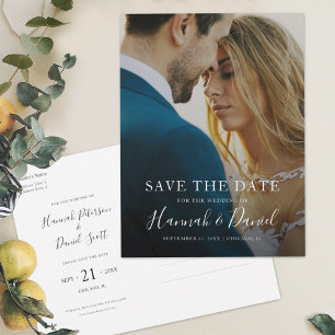 Einfacher Chic Template Save the Date Foto Postkar Ankündigungspostkarte