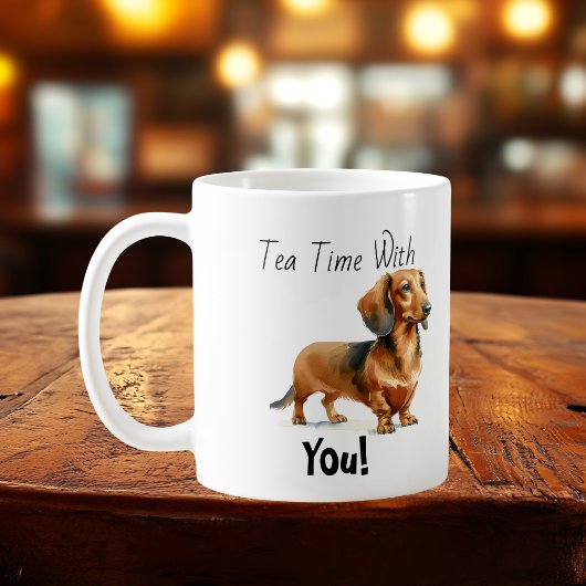 Einfacher Dachshund Browns 'Teezeit' personalisier Kaffeetasse