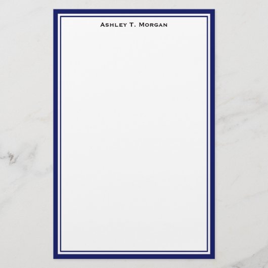 Einfacher DIY Frame White Personalisiert Navy Briefpapier (Vorderseite)