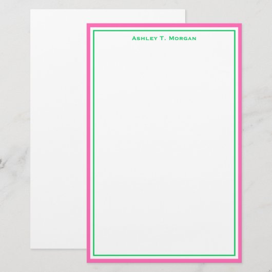 Einfacher DIY Rahmen & BG, Hot Pink Emerald White Briefpapier (Vorne/Hinten)