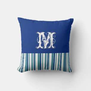 Einfacher dunkelblauer Hintergrund. Monogram Retro Kissen