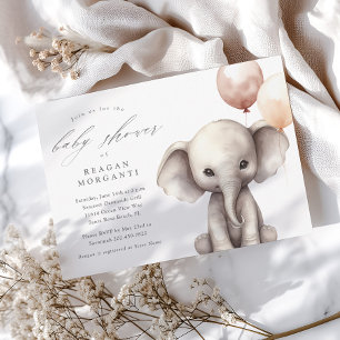 Einfacher Elefant mit Ballons neutrale Babyparty Einladung
