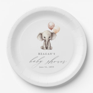 Einfacher Elefant mit Ballons neutrale Babyparty Pappteller