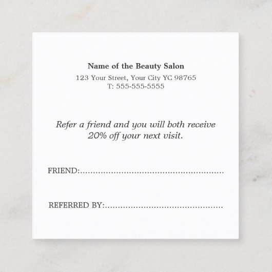 Einfacher Elegant Bold Beauty Salon Referral Card (Rückseite)