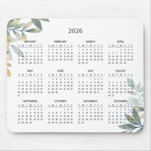 Einfacher Eleganter Botanischer 2026 Kalender   Ma Mousepad
