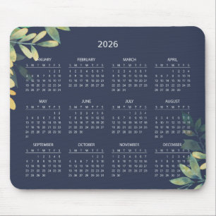 Einfacher eleganter botanischer Kalender 2026   Ma Mousepad