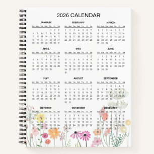 Einfacher eleganter botanischer Kalender 2026 No Notizblock