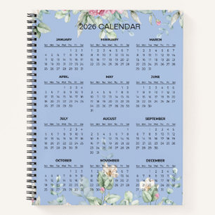 Einfacher eleganter botanischer Kalender 2026 No Notizblock