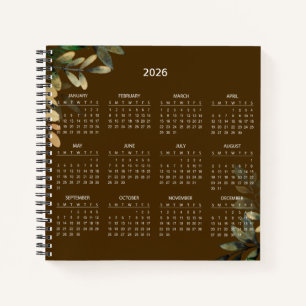 Einfacher Eleganter Botanischer Kalender 2026    Notizblock