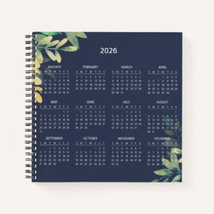 Einfacher eleganter botanischer Kalender 2026 Notizblock