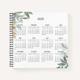 Einfacher eleganter botanischer Kalender 2026    Notizblock