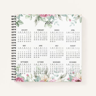 Einfacher Eleganter Botanischer Kalender 2026    Notizblock