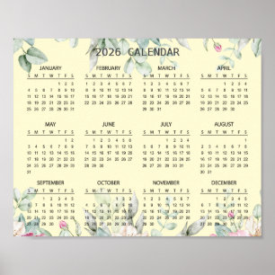 Einfacher Eleganter Floraler Botanischer Kalender  Poster