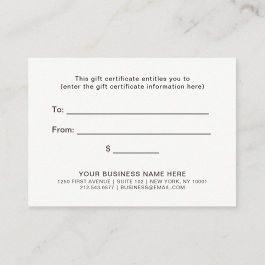 Einfacher eleganter Geschenkgutschein der Rabattkarte (Rückseite)