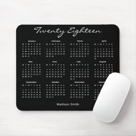 Einfacher eleganter Kalender des Schwarz-2018 Mousepad (Mit Mouse)