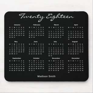 Einfacher eleganter Kalender des Schwarz-2018 Mousepad
