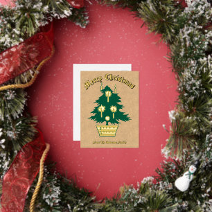 Einfacher eleganter Kraft-Weihnachtsbaum Folien Feiertagspostkarte
