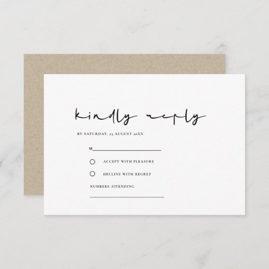 EINFACHER ELEGANTER MINIMAL SCHWARZ-WEISSER RSVP BEGLEITKARTE (Vorne/Hinten)